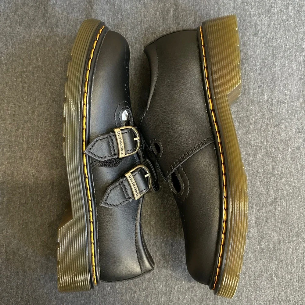 Dr Martens 8065 J Kids US 2 Black Softy T Leather Mary Jane Shoes NIB